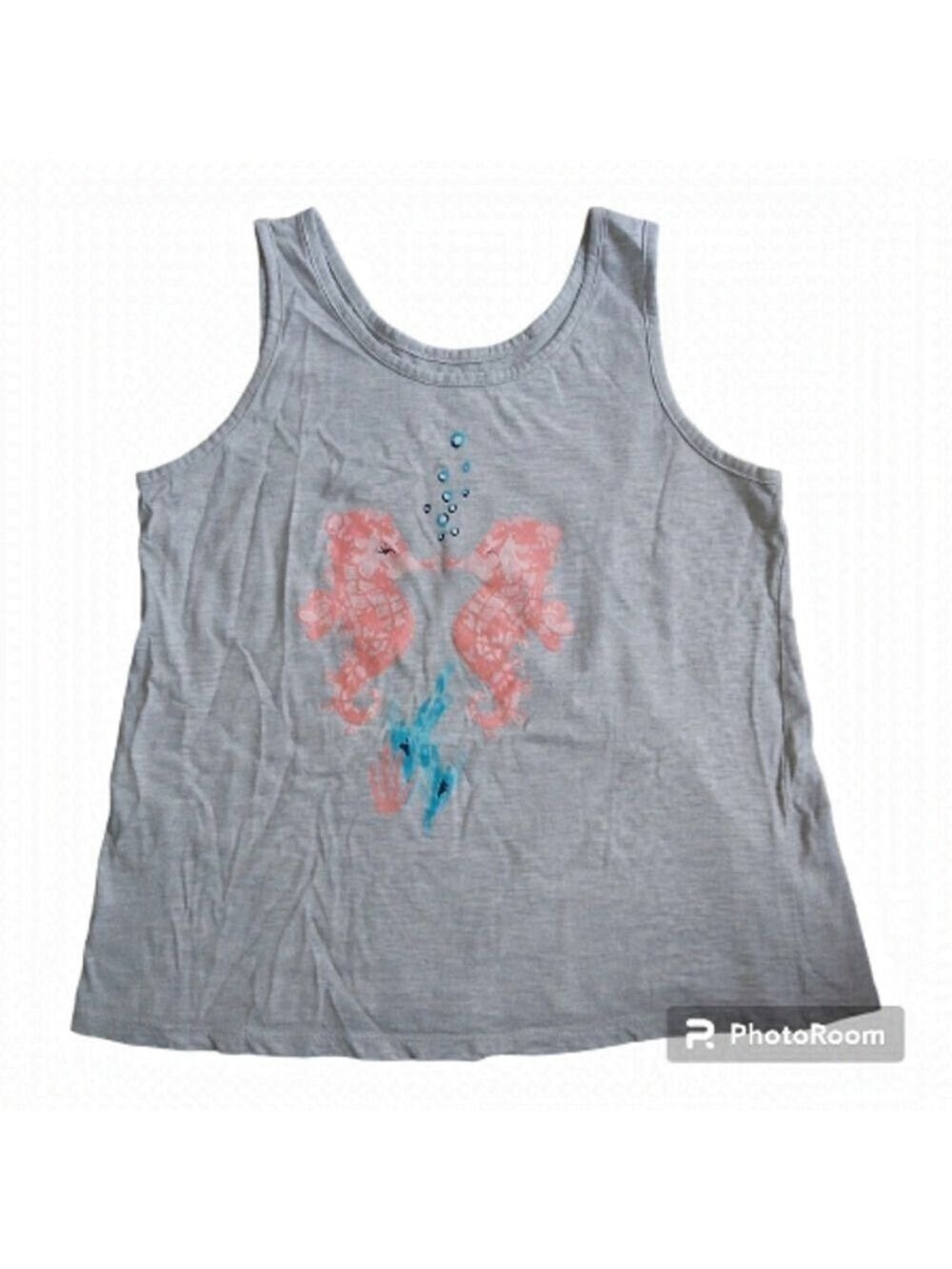 Carisma Girls Gray/White Under The Sea Seahorse Cotton Blend Tank Top - Size S